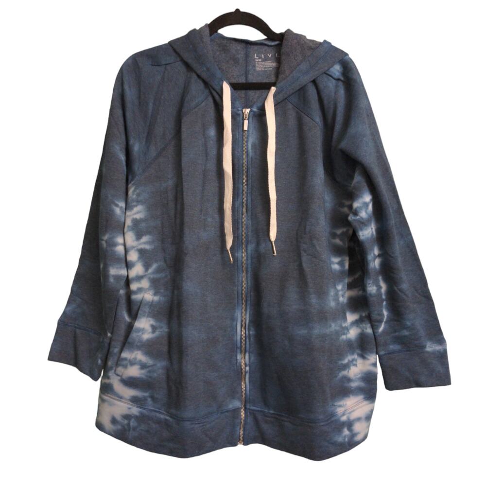 Lane Bryant LIVI Active Sweatshirt Full Zip Tie Dye Hoodie Blue White 18/20 New - Picture 1 of 10